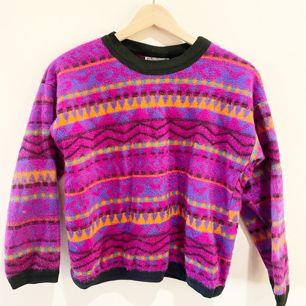 Vintage Kiddos Retro Unisex Kids Multicolor Fleece Pullover Sweater Size 12